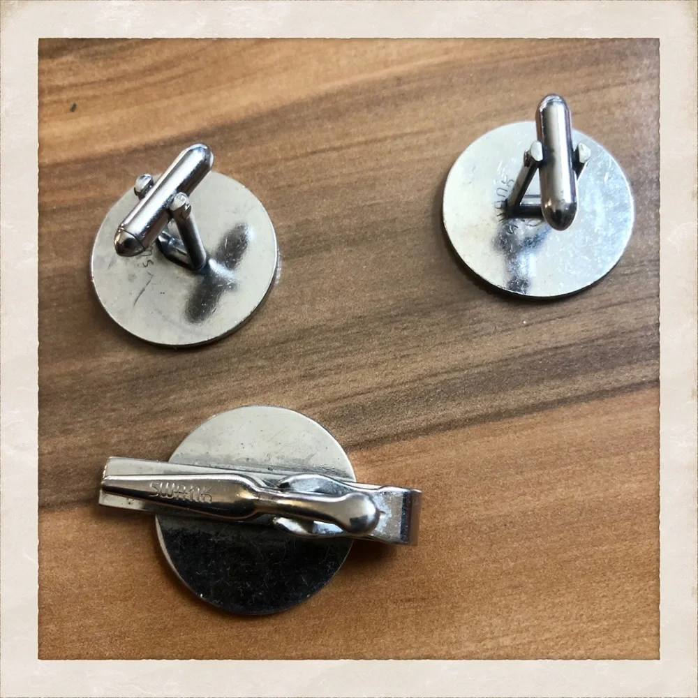 Vintage Egyptian SWANK Tie Clip & Cufflink Set in Black and Silver
